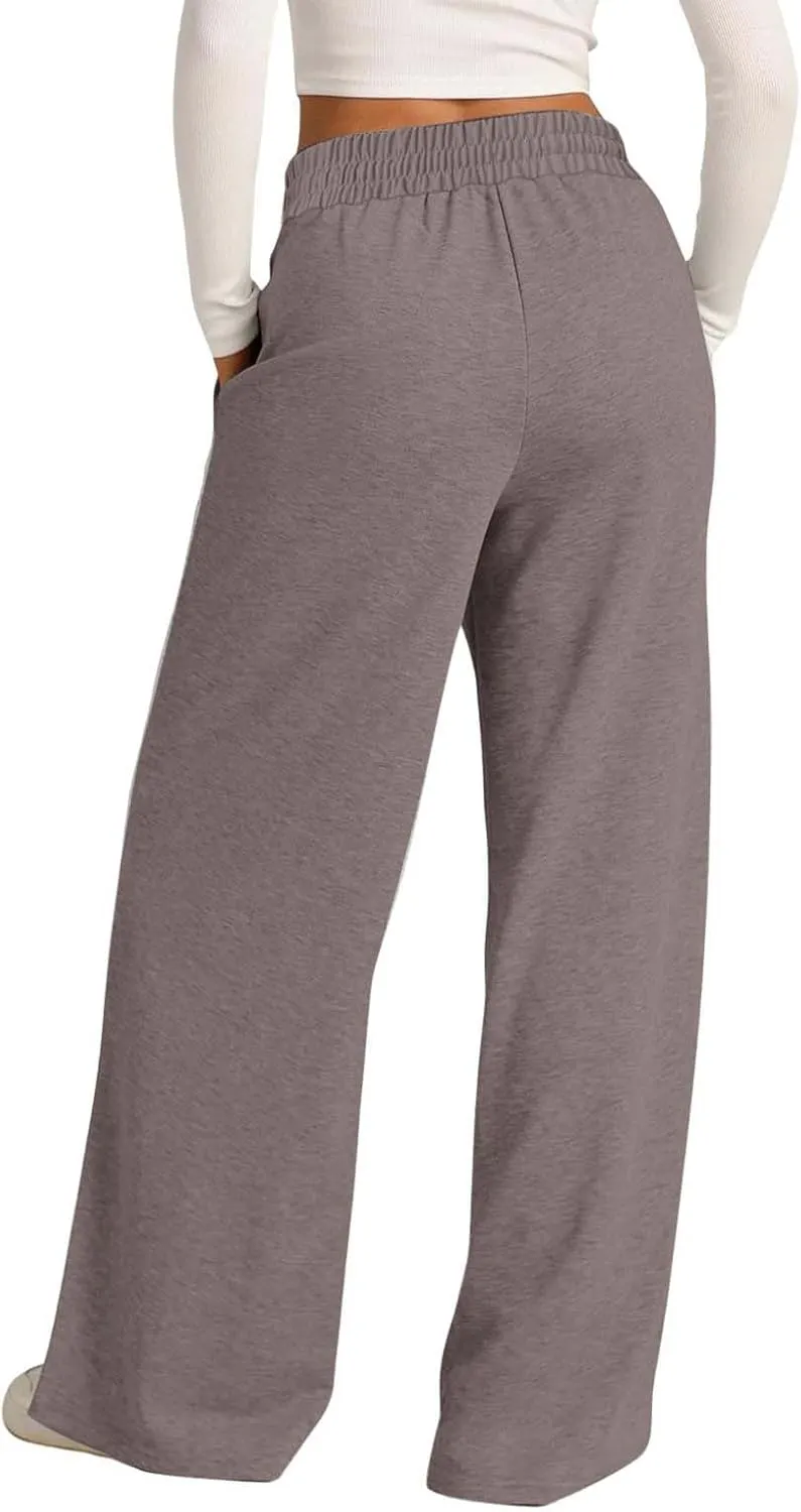 Wide Leg Trousers for Women Elasticated Waist Loose Stretch Sweatpants Casual Straight Plus Size Palazzo Pants with Pockets