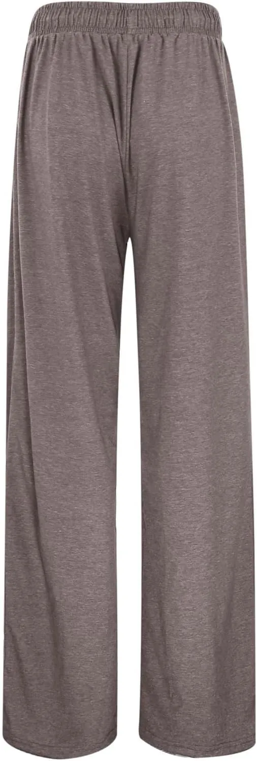 Wide Leg Trousers for Women Elasticated Waist Loose Stretch Sweatpants Casual Straight Plus Size Palazzo Pants with Pockets