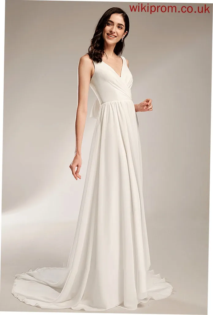 With V-neck Wedding Bailee Court Lace A-Line Dress Wedding Dresses Train