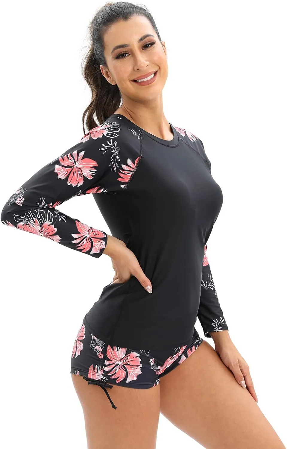 Women 2 Piece Rash Guard Long Sleeve Swimsuits Swim Shirt with Shorts Set Sun Protection UPF 50  Surf Bathing Suits