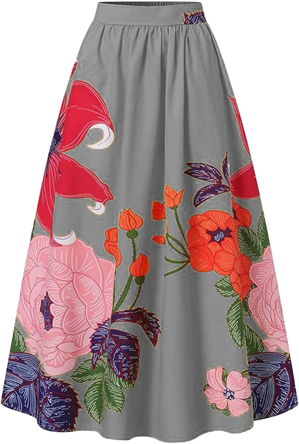 Women Casual 2025 Maxi Skirt Floral Flowy Bohemian Vintage A Line Trendy Dress Spring Beach Skirts with Pockets