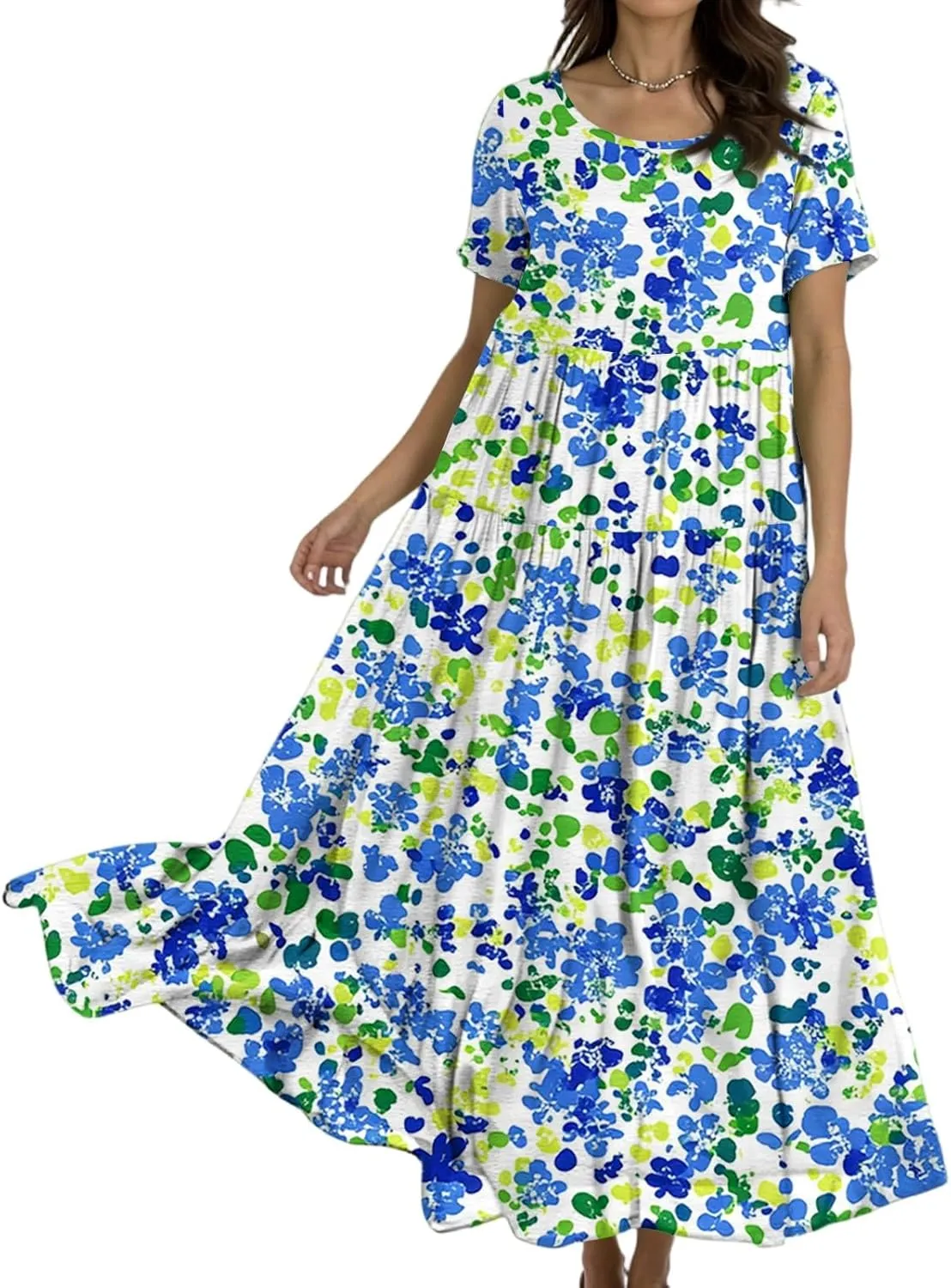 Women Casual Loose Fit Bohemian Floral Dress 2025 Plus Size Short Sleeve Long Maxi Summer Beach Swing Flowy Spring Dresses