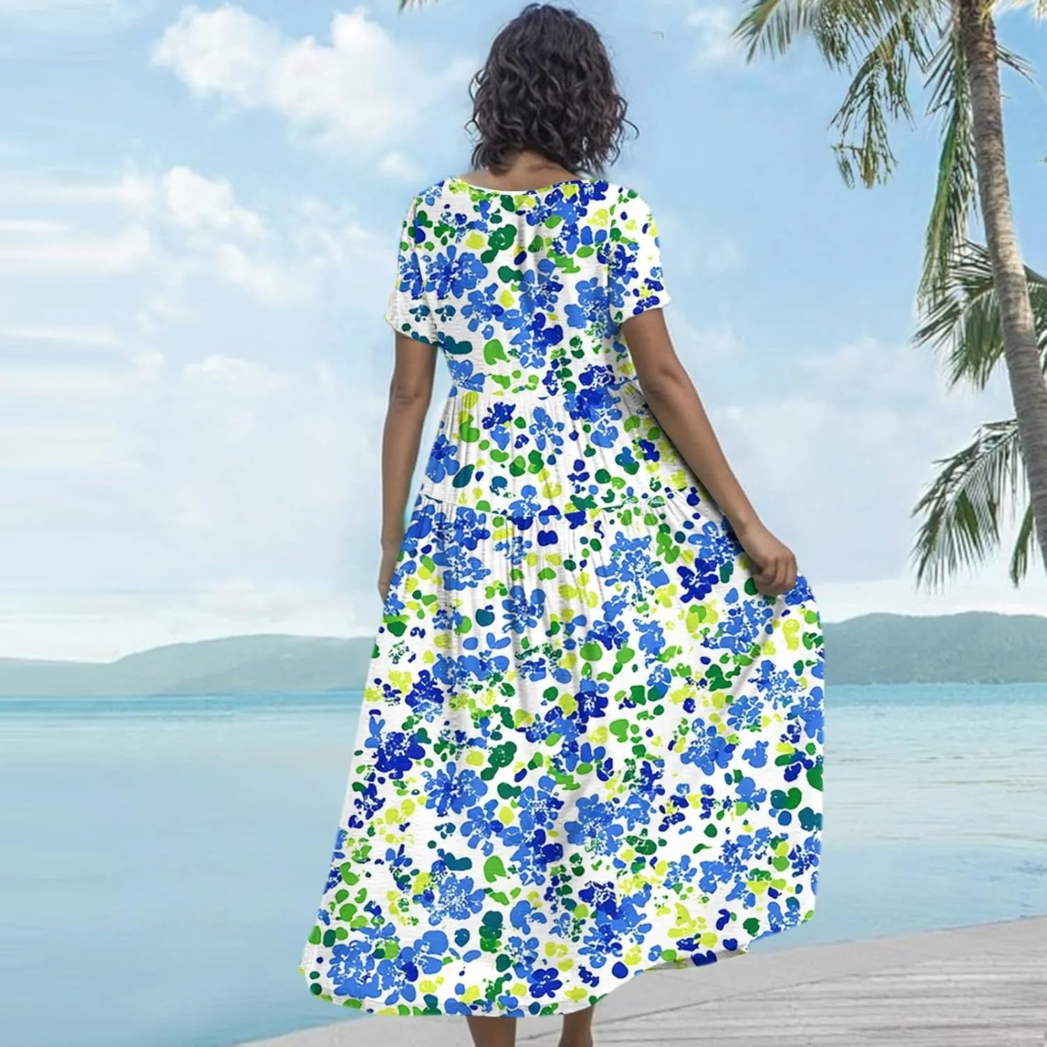 Women Casual Loose Fit Bohemian Floral Dress 2025 Plus Size Short Sleeve Long Maxi Summer Beach Swing Flowy Spring Dresses