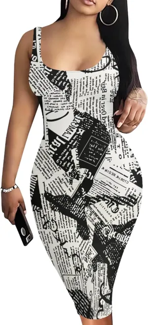 Women Casual Sexy Tank Top Bodycon Dress Summer Pencil Sleeveless Basic Midi Club Dresses