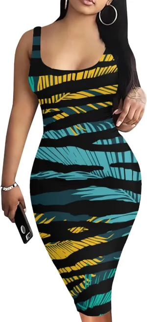 Women Casual Sexy Tank Top Bodycon Dress Summer Pencil Sleeveless Basic Midi Club Dresses