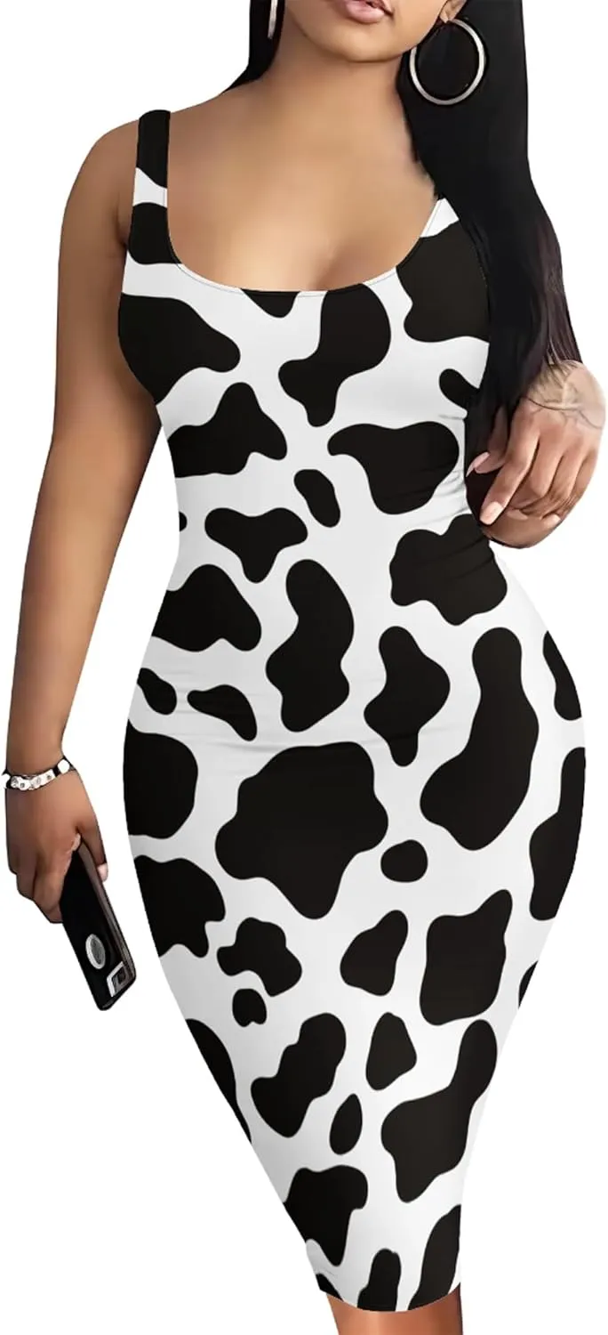 Women Casual Sexy Tank Top Bodycon Dress Summer Pencil Sleeveless Basic Midi Club Dresses