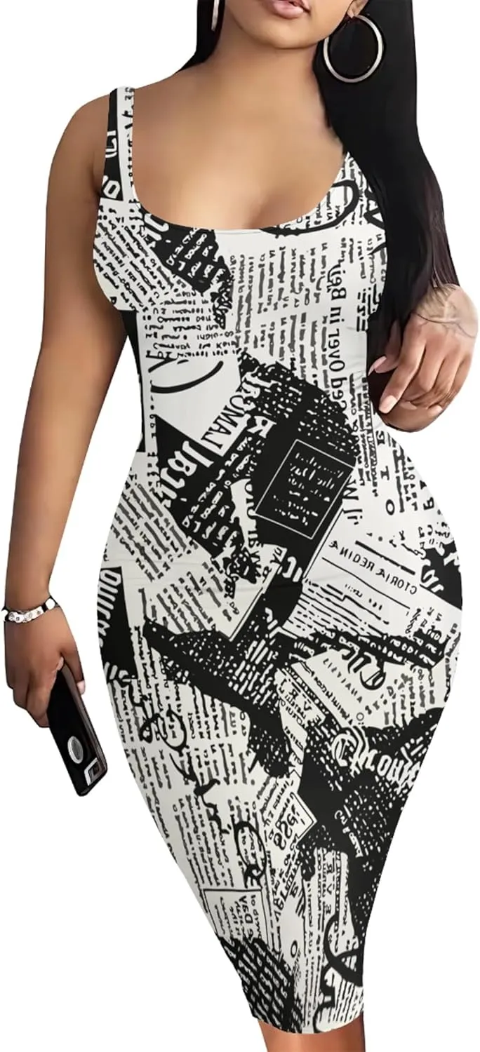 Women Casual Sexy Tank Top Bodycon Dress Summer Pencil Sleeveless Basic Midi Club Dresses