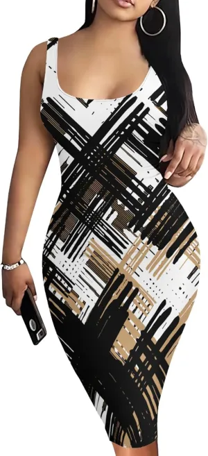 Women Casual Sexy Tank Top Bodycon Dress Summer Pencil Sleeveless Basic Midi Club Dresses