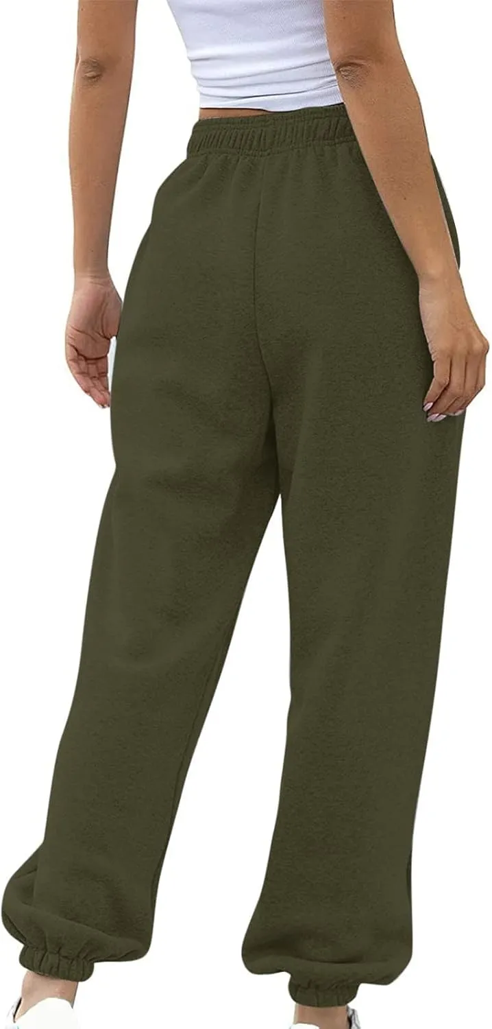 Women Casual Trendy Baggy Sweatpants with Pockets Oversize High Waist Gym Stretch Fit Jogger Pants Workout Lounge Trousers