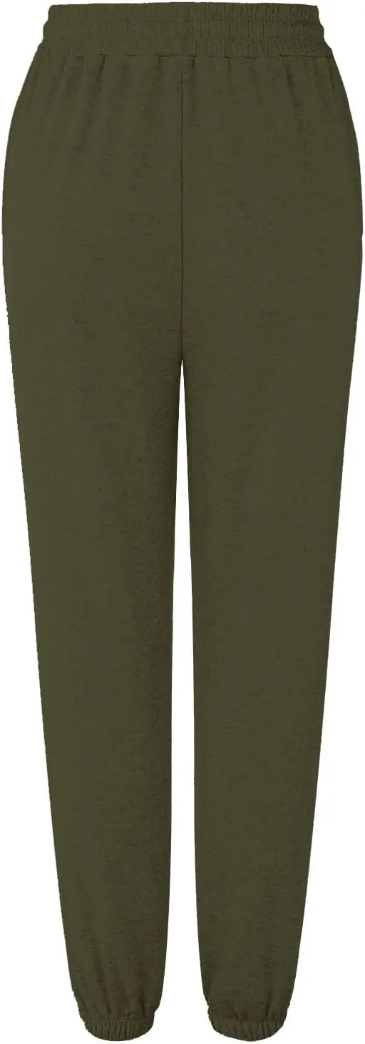 Women Casual Trendy Baggy Sweatpants with Pockets Oversize High Waist Gym Stretch Fit Jogger Pants Workout Lounge Trousers