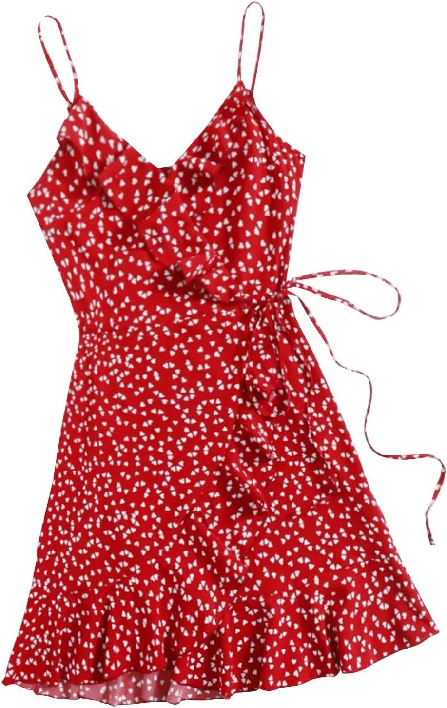 Women Fashion Boho Beach Mini Dress, Summer Sleeveless Spaghetti Strap Sundress Fashion Tie-Up Ruched Casual Dresses