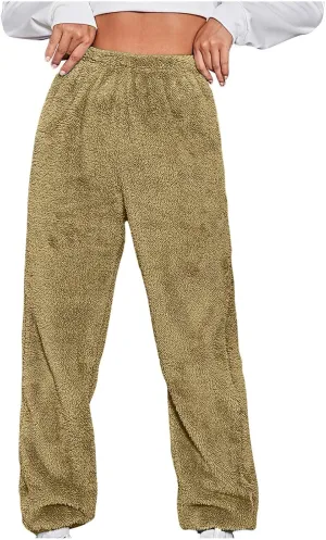 Women Fleece Pajama Bottoms Comfy Warm Casual Lounge Pants Sleepwear Elastic Waist Fuzzy Loungewear Cozy Pj Trousers