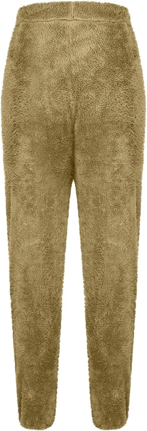 Women Fleece Pajama Bottoms Comfy Warm Casual Lounge Pants Sleepwear Elastic Waist Fuzzy Loungewear Cozy Pj Trousers