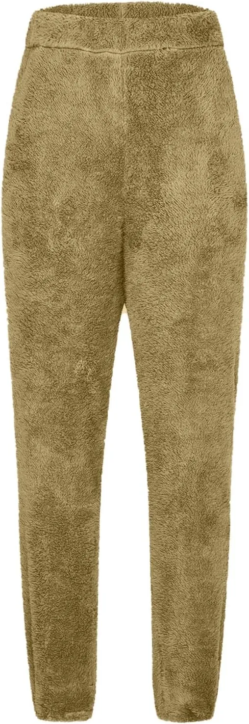 Women Fleece Pajama Bottoms Comfy Warm Casual Lounge Pants Sleepwear Elastic Waist Fuzzy Loungewear Cozy Pj Trousers