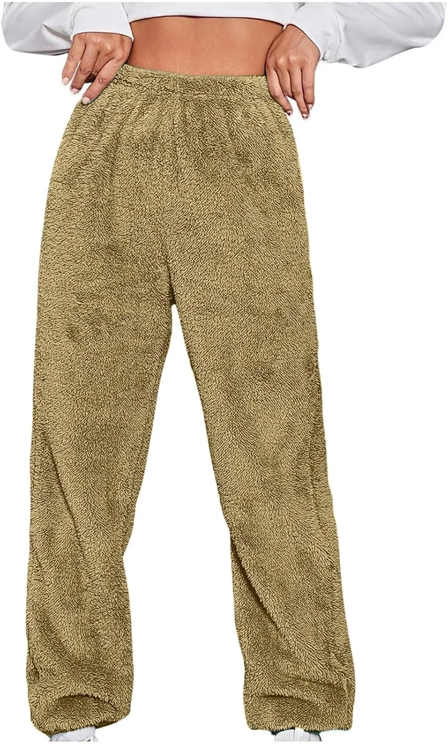 Women Fleece Pajama Bottoms Comfy Warm Casual Lounge Pants Sleepwear Elastic Waist Fuzzy Loungewear Cozy Pj Trousers
