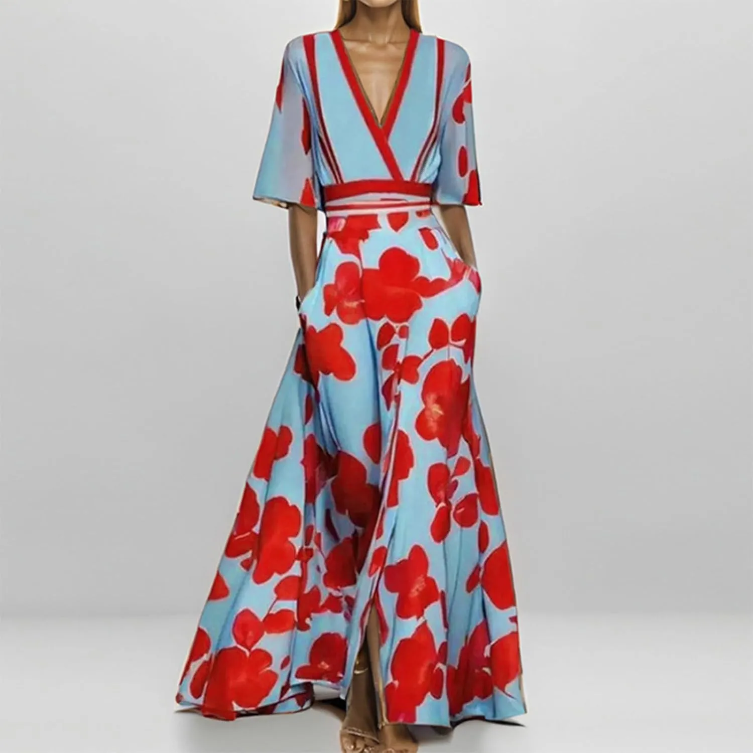Women Floral Boho Dresses Casual Loose Flowy Sundress Short Sleeve Long Maxi 2025 Summer Beach Swing Dress