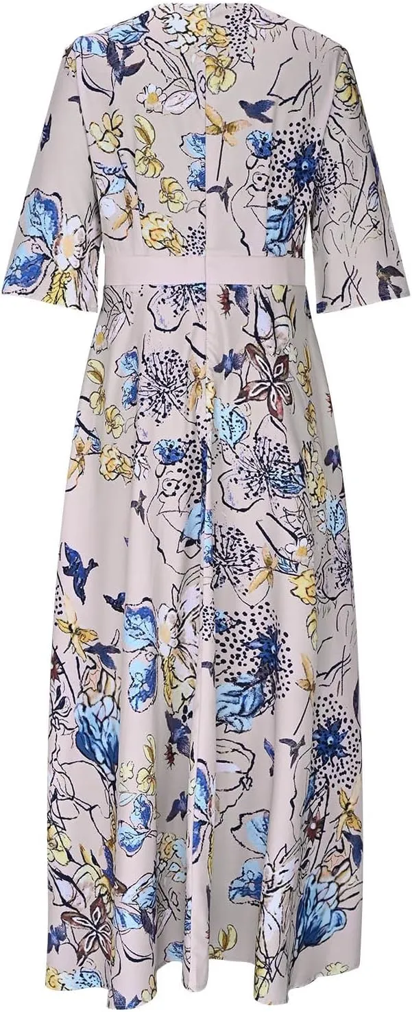 Women Floral Boho Dresses Casual Loose Flowy Sundress Short Sleeve Long Maxi 2025 Summer Beach Swing Dress