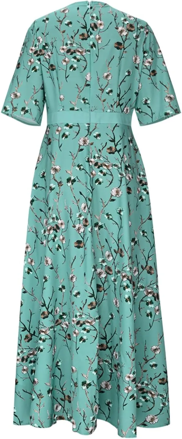 Women Floral Boho Dresses Casual Loose Flowy Sundress Short Sleeve Long Maxi 2025 Summer Beach Swing Dress