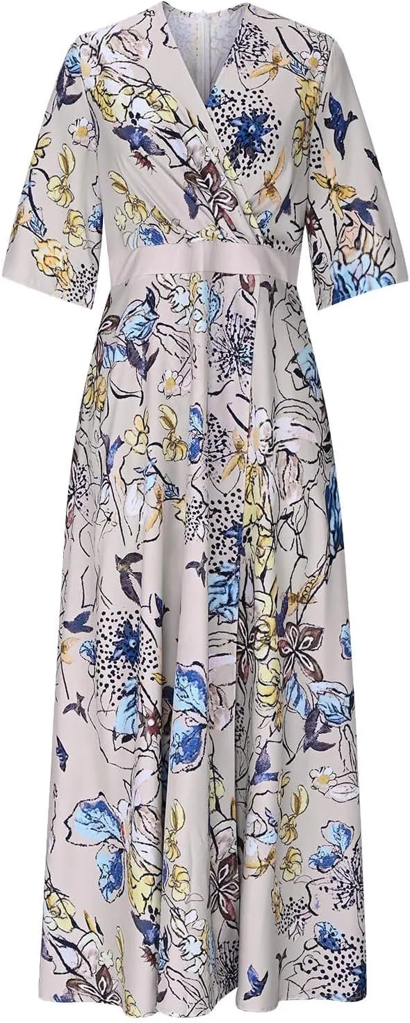 Women Floral Boho Dresses Casual Loose Flowy Sundress Short Sleeve Long Maxi 2025 Summer Beach Swing Dress