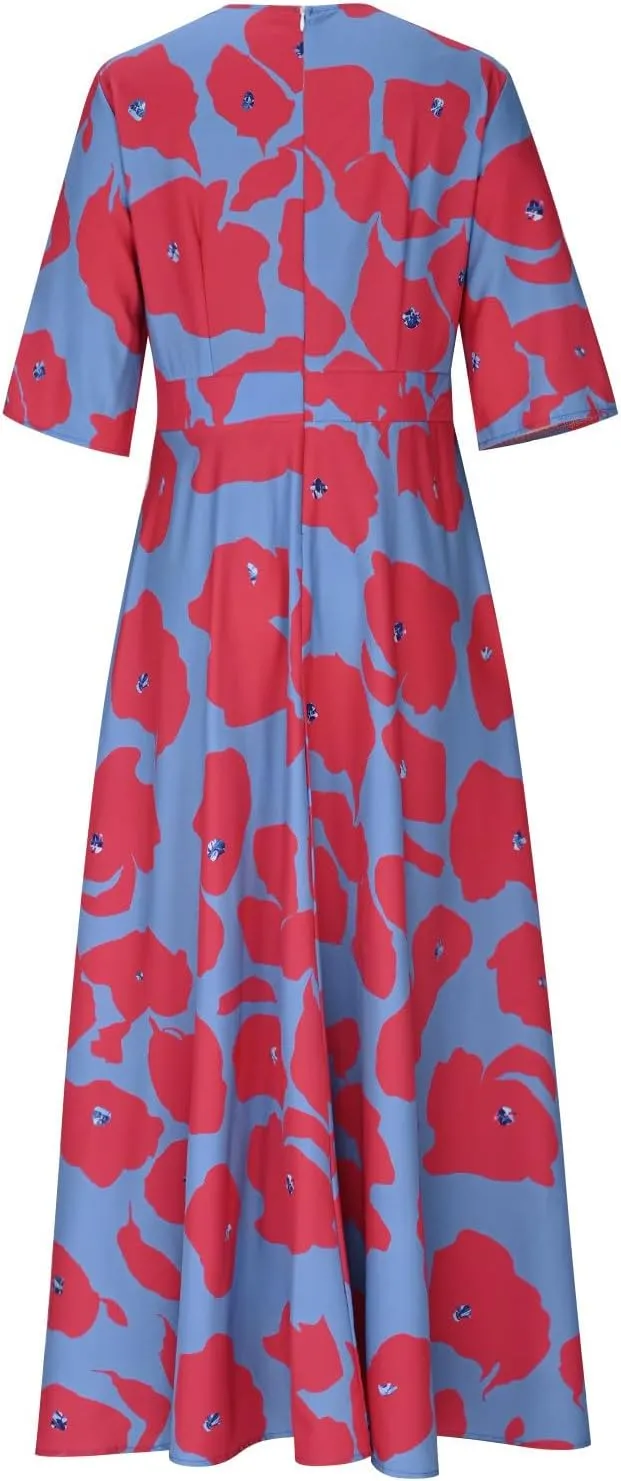 Women Floral Boho Dresses Casual Loose Flowy Sundress Short Sleeve Long Maxi 2025 Summer Beach Swing Dress