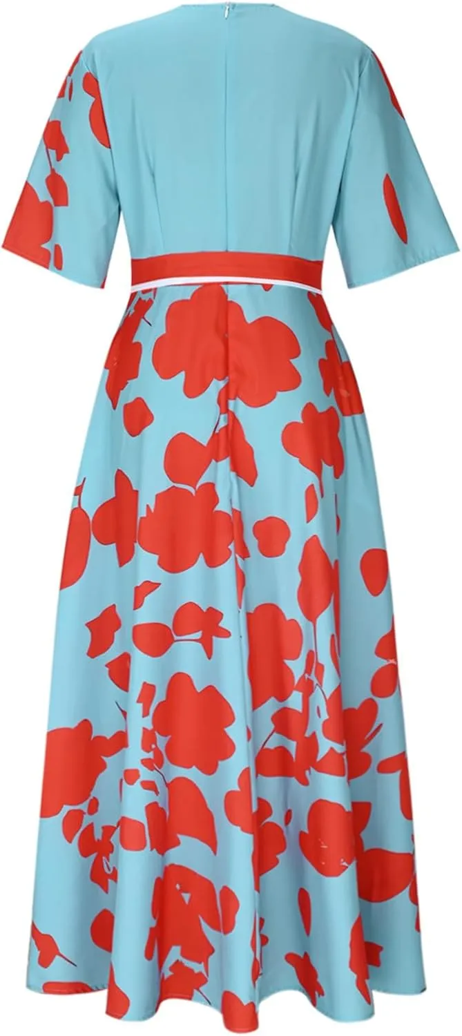 Women Floral Boho Dresses Casual Loose Flowy Sundress Short Sleeve Long Maxi 2025 Summer Beach Swing Dress