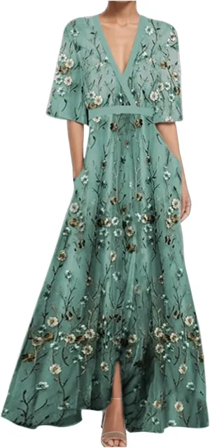 Women Floral Boho Dresses Casual Loose Flowy Sundress Short Sleeve Long Maxi 2025 Summer Beach Swing Dress