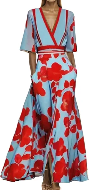 Women Floral Boho Dresses Casual Loose Flowy Sundress Short Sleeve Long Maxi 2025 Summer Beach Swing Dress