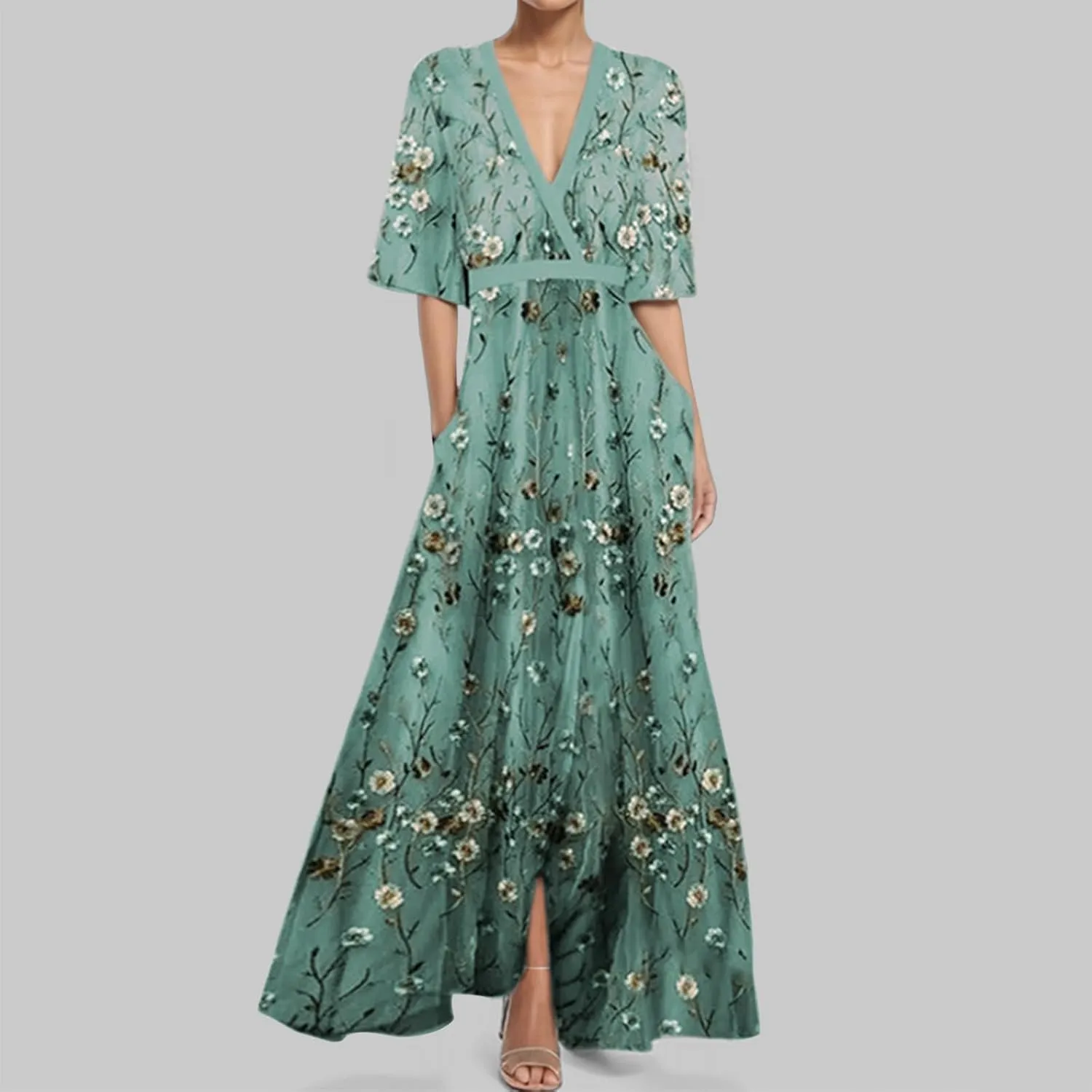 Women Floral Boho Dresses Casual Loose Flowy Sundress Short Sleeve Long Maxi 2025 Summer Beach Swing Dress