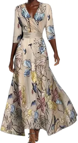 Women Floral Boho Dresses Casual Loose Flowy Sundress Short Sleeve Long Maxi 2025 Summer Beach Swing Dress