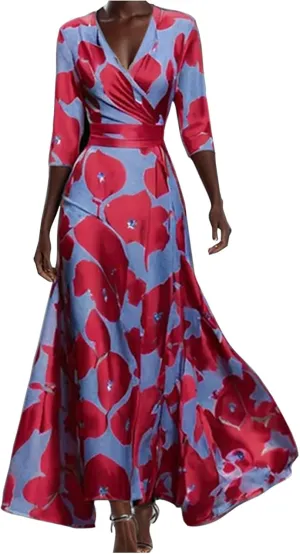 Women Floral Boho Dresses Casual Loose Flowy Sundress Short Sleeve Long Maxi 2025 Summer Beach Swing Dress