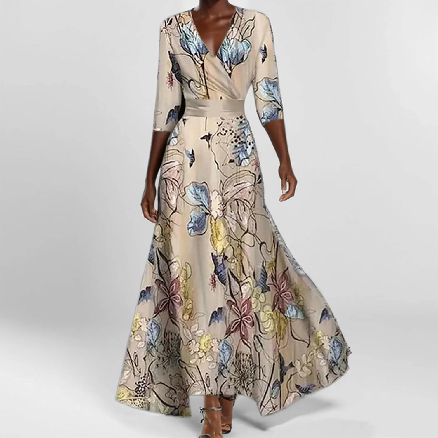Women Floral Boho Dresses Casual Loose Flowy Sundress Short Sleeve Long Maxi 2025 Summer Beach Swing Dress