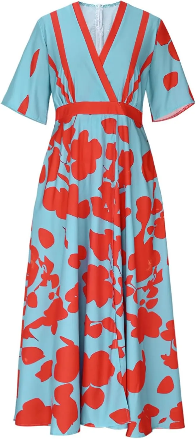 Women Floral Boho Dresses Casual Loose Flowy Sundress Short Sleeve Long Maxi 2025 Summer Beach Swing Dress