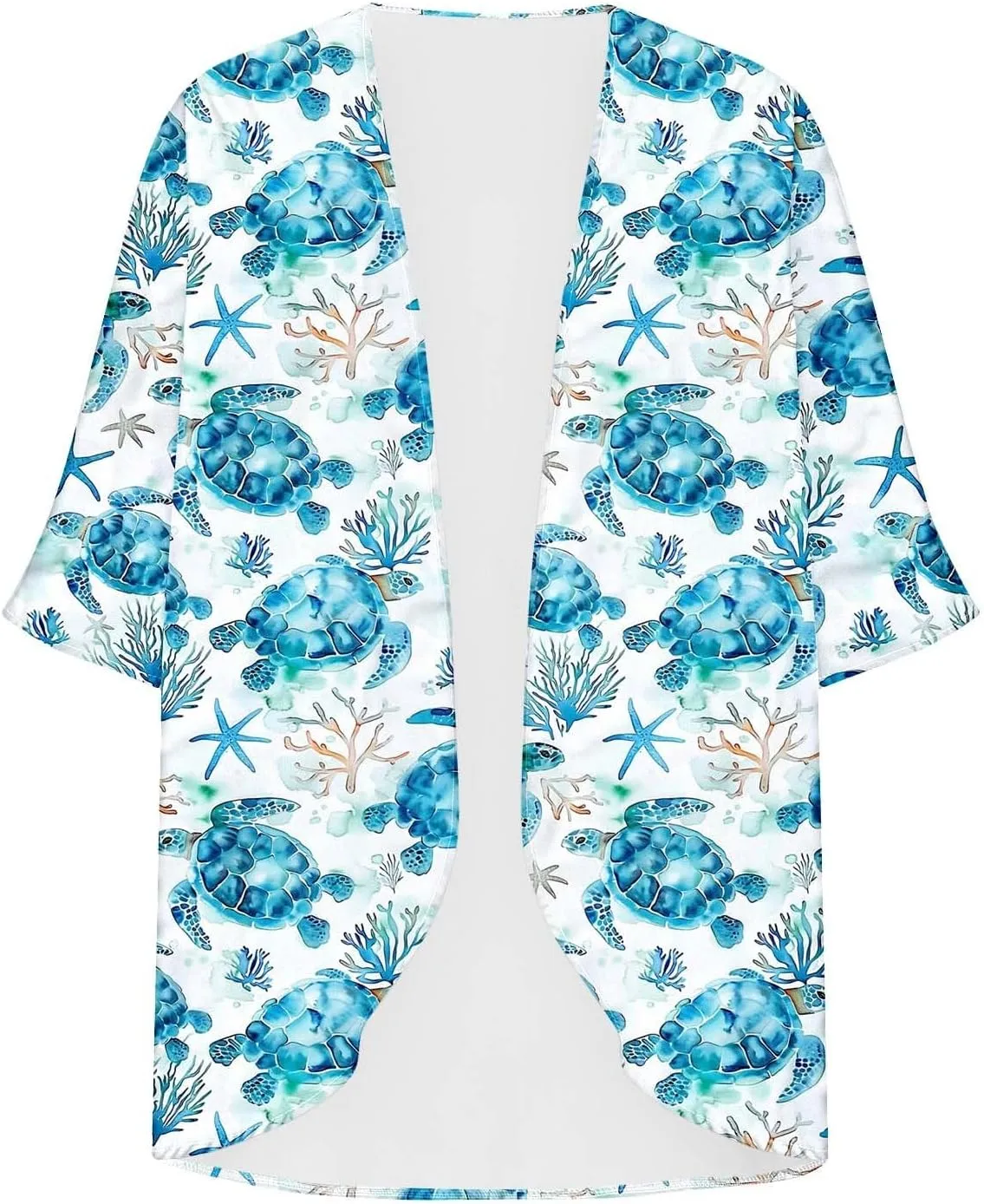 Women Lightweight Chiffon Cardigan 3/4 Sleeve Loose Beach Wear Cover Up Casual Bohimian Kimono Sun Protection Blouse