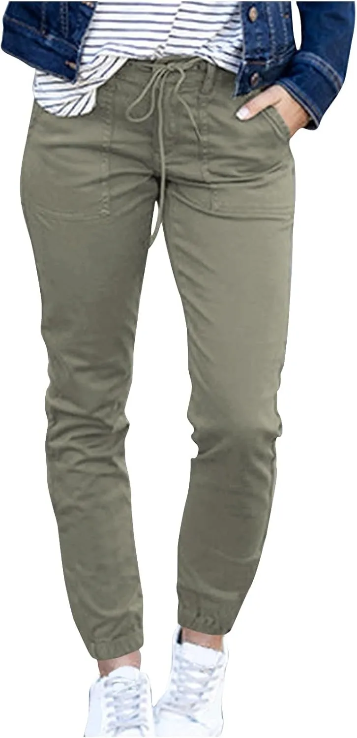 Women Linen Baggy Harem Pants Drawstring Casual Lounge Palazzo 2024 Beach Vacation Tapered Ankle Capris Trousers