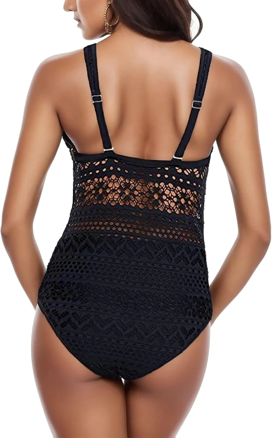 Women Mesh One Piece Swimsuits Sexy Tummy Control V Neck Bathing Suits Swimwear Backless Slimming High Cut Swim Suit