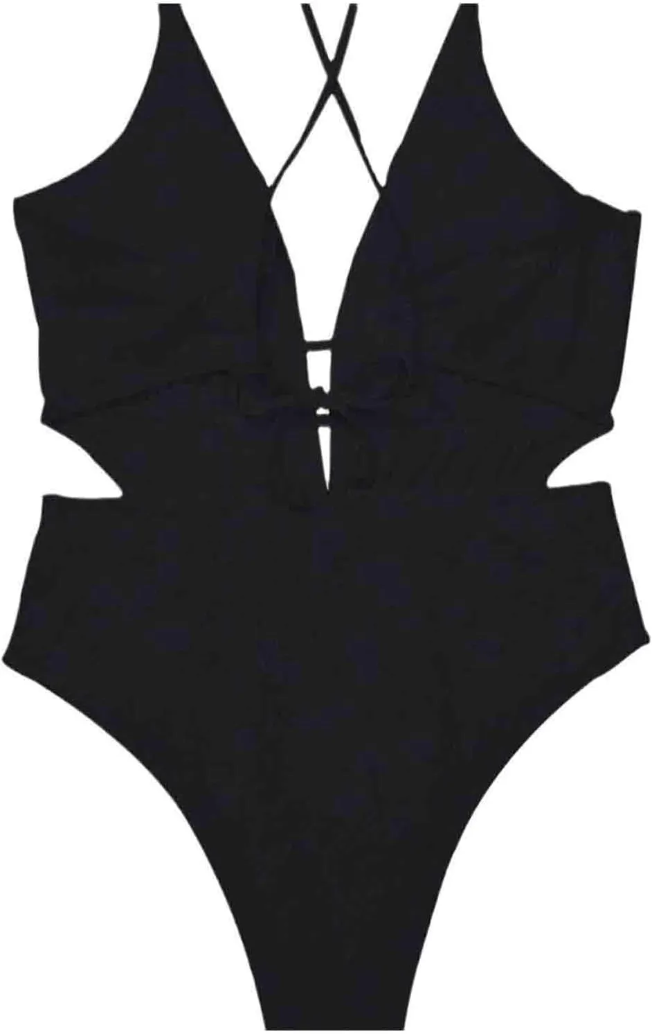 Women One Piece Swimsuit Knit Spaghetti Strap Cutout Bathing Suit Lace Up Backless Ruched Swimwear Sexy Solid Clothes