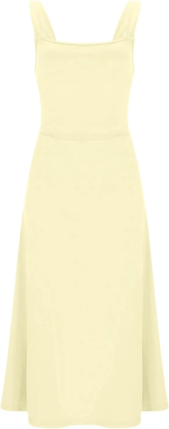 Women Spring Summer Long Dresses Square Neck Spaghetti Strap A Line Sundresses Casual Sleeveless Vacation Dress