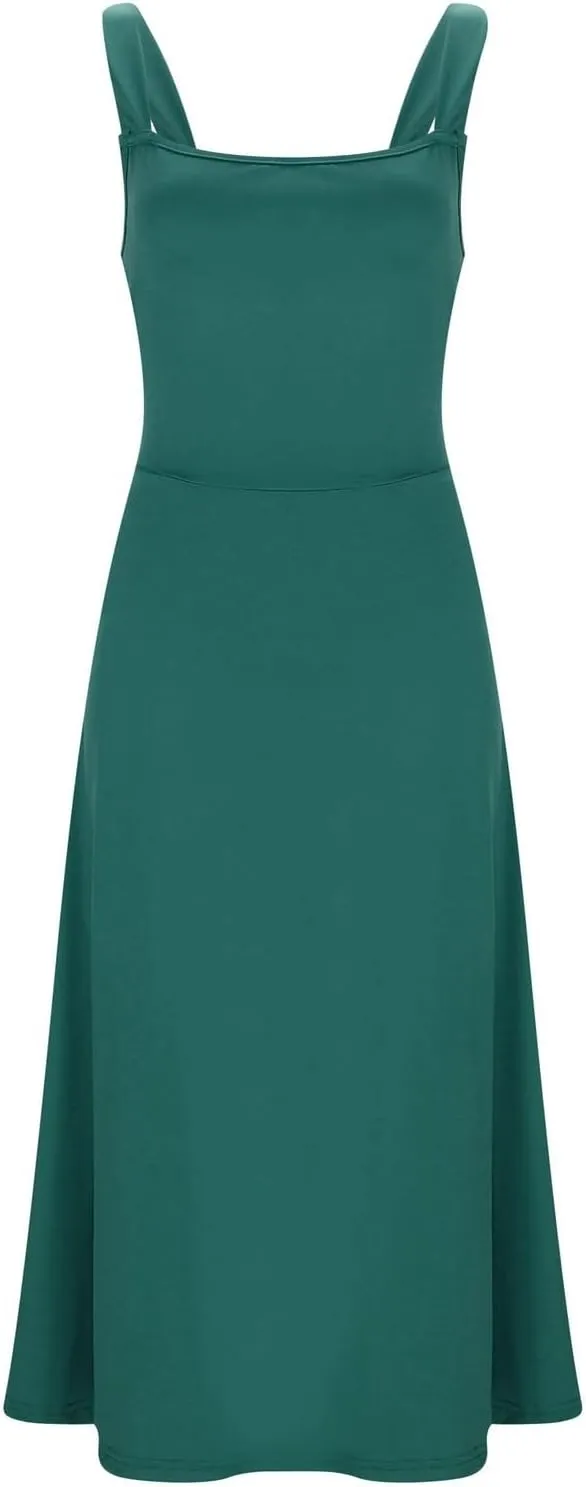 Women Spring Summer Long Dresses Square Neck Spaghetti Strap A Line Sundresses Casual Sleeveless Vacation Dress