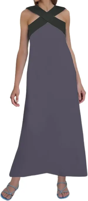 Women Summer Criss Cross Halter Neck Dress Sleeveless Color Block Maxi Dress Vacation Party Wedding Long Dresses