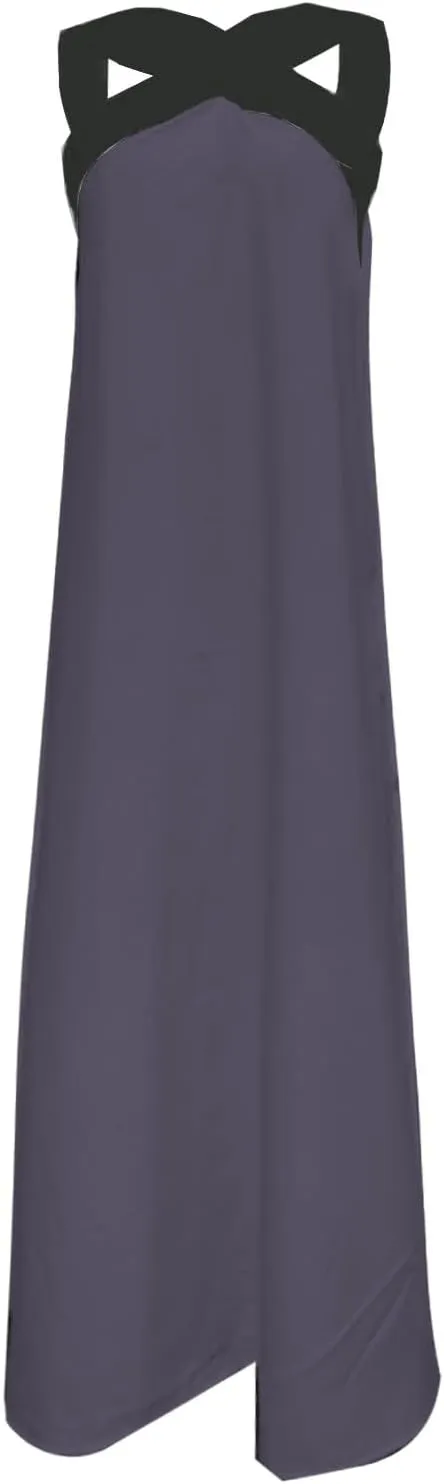 Women Summer Criss Cross Halter Neck Dress Sleeveless Color Block Maxi Dress Vacation Party Wedding Long Dresses