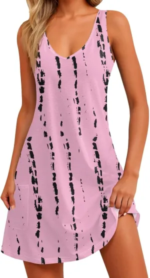 Women Summer Dresses 2025 Vacation Swimsuit Coverup Casual Sleeveless Sundress V Neck Beach Dress with Pocket