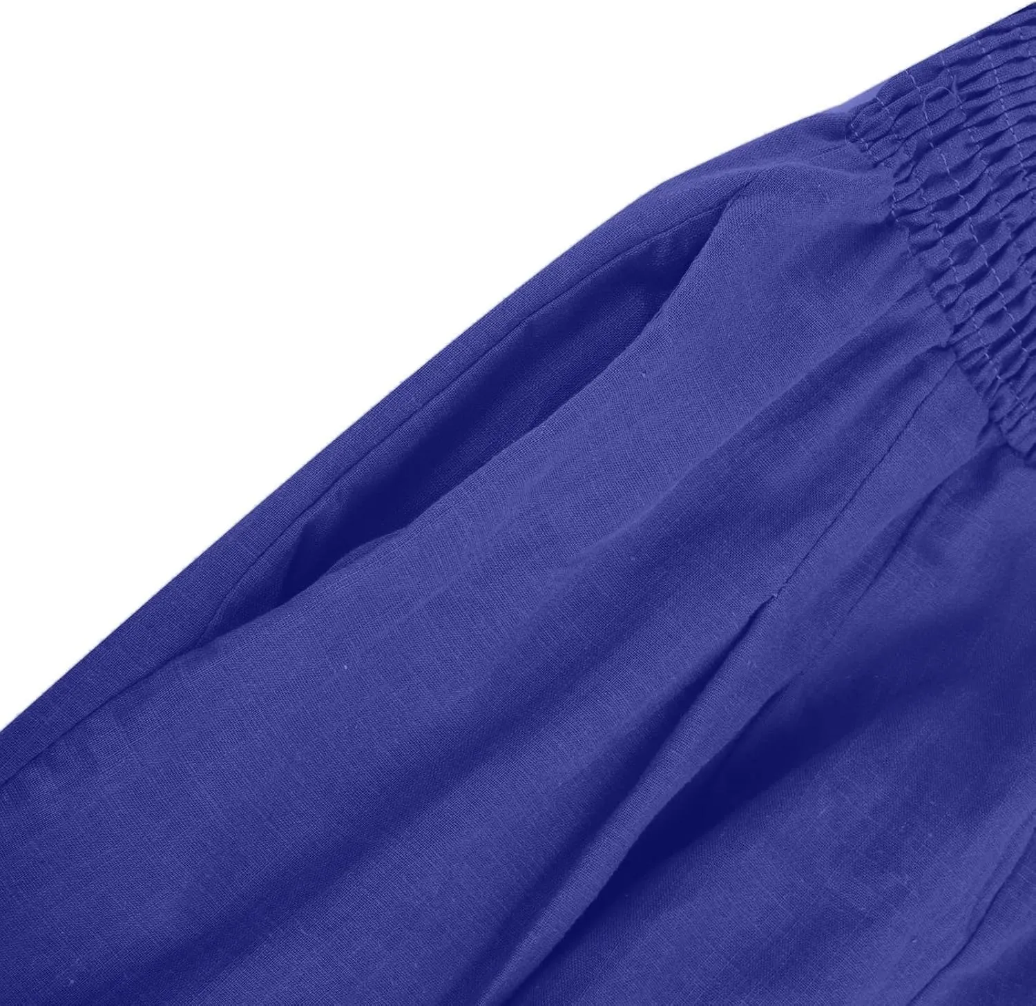 Women Summer High Waisted Cotton Linen Palazzo Pants Casual Loose Wide Leg Long Lounge Pant Trousers with Pockets