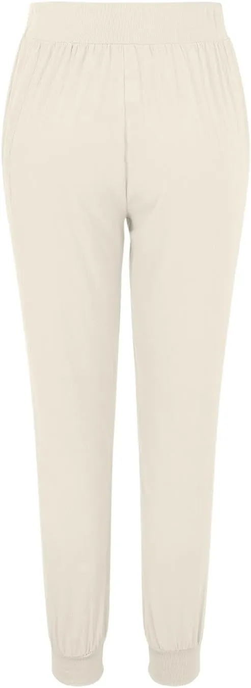 Women Summer High Waisted Linen Pants Baggy Straight-Leg Elastic Waist Summer Pants Stretchy Loose Fit Casual Trousers