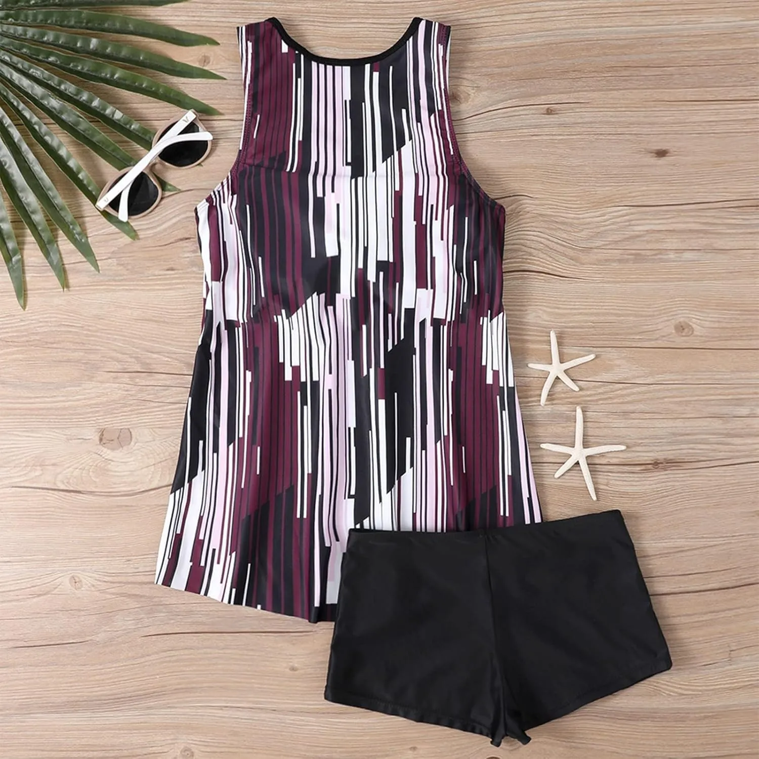 Women Two Piece Tankini Set Ruched Bathing Suit Tank Tops Swimsuit with Shorts (Available in Plus Size)