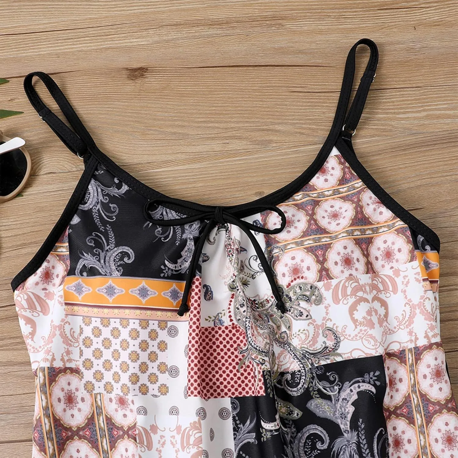 Women Two Piece Tankini Set Ruched Bathing Suit Tank Tops Swimsuit with Shorts (Available in Plus Size)