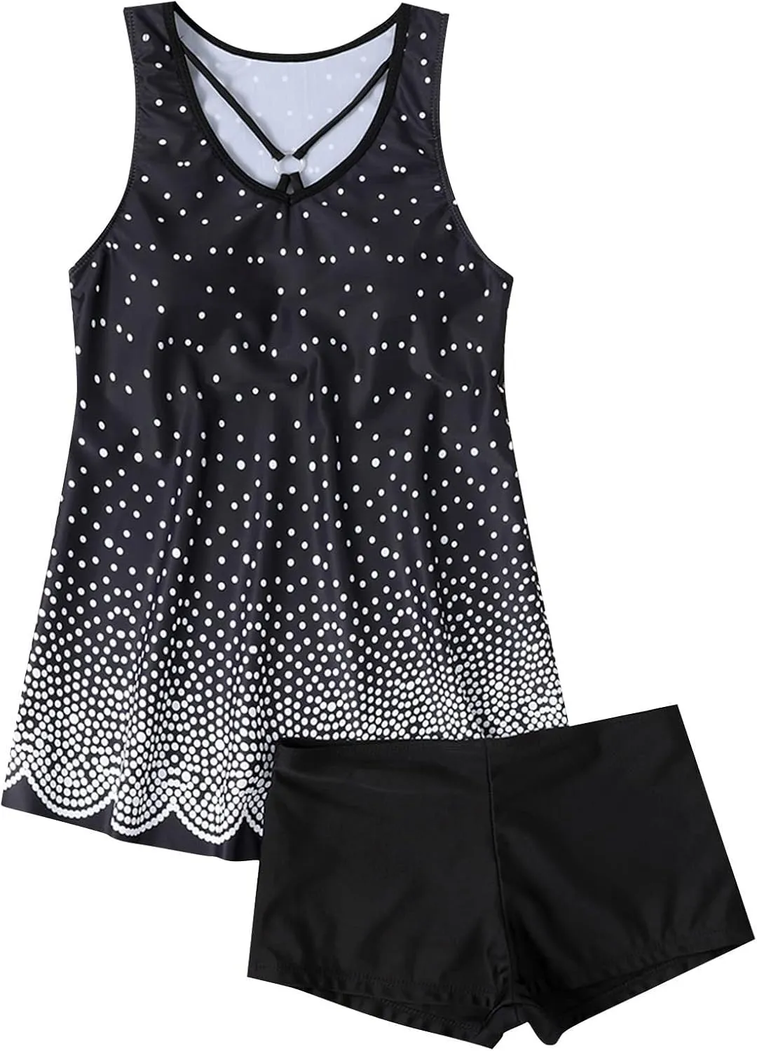 Women Two Piece Tankini Set Ruched Bathing Suit Tank Tops Swimsuit with Shorts (Available in Plus Size)