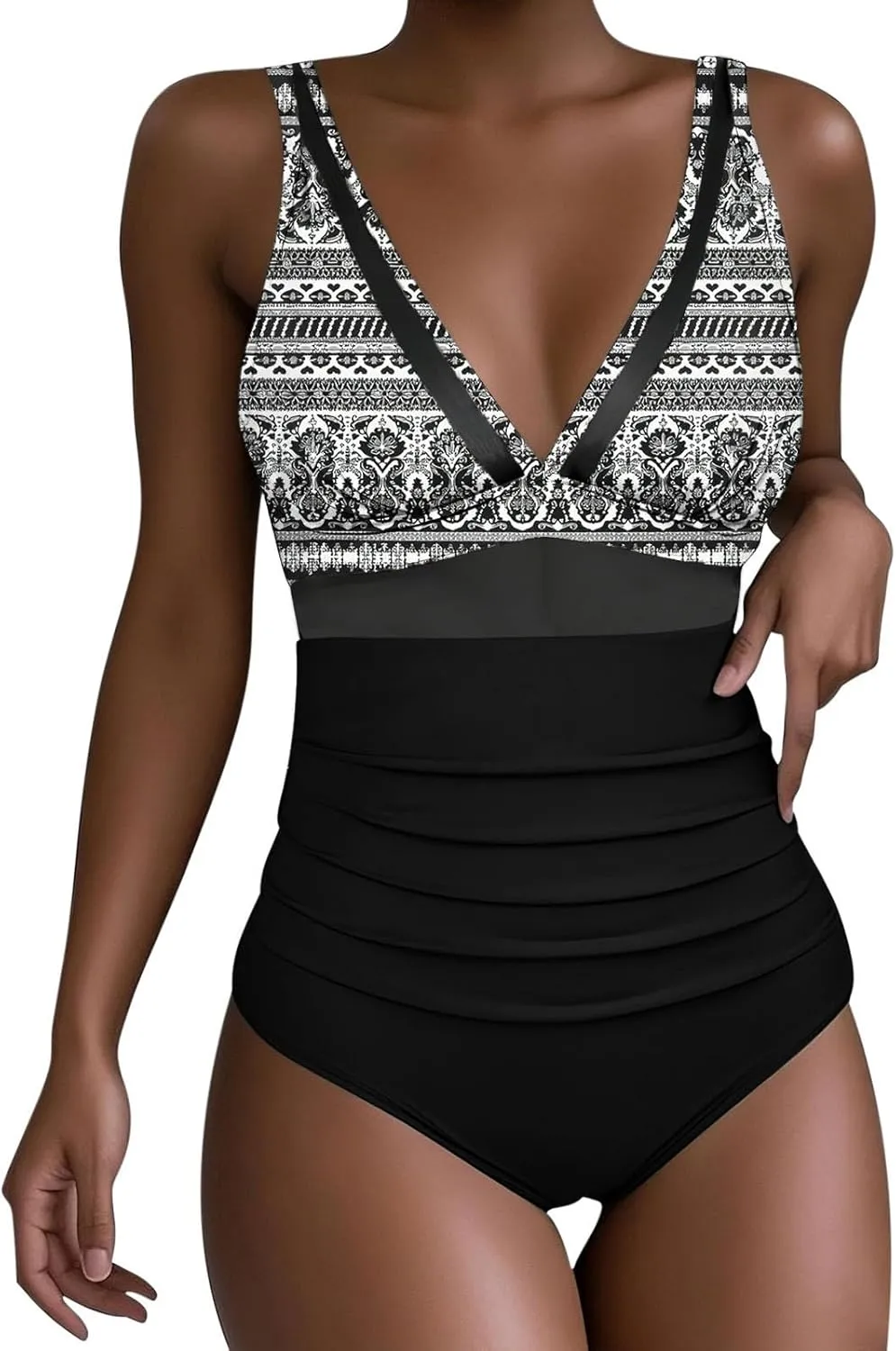 Women Vintage Swimwear Floral Printed Tummy Control One Piece Swimsuit Ruched High Waisted Bathing Suits 2025 Summer