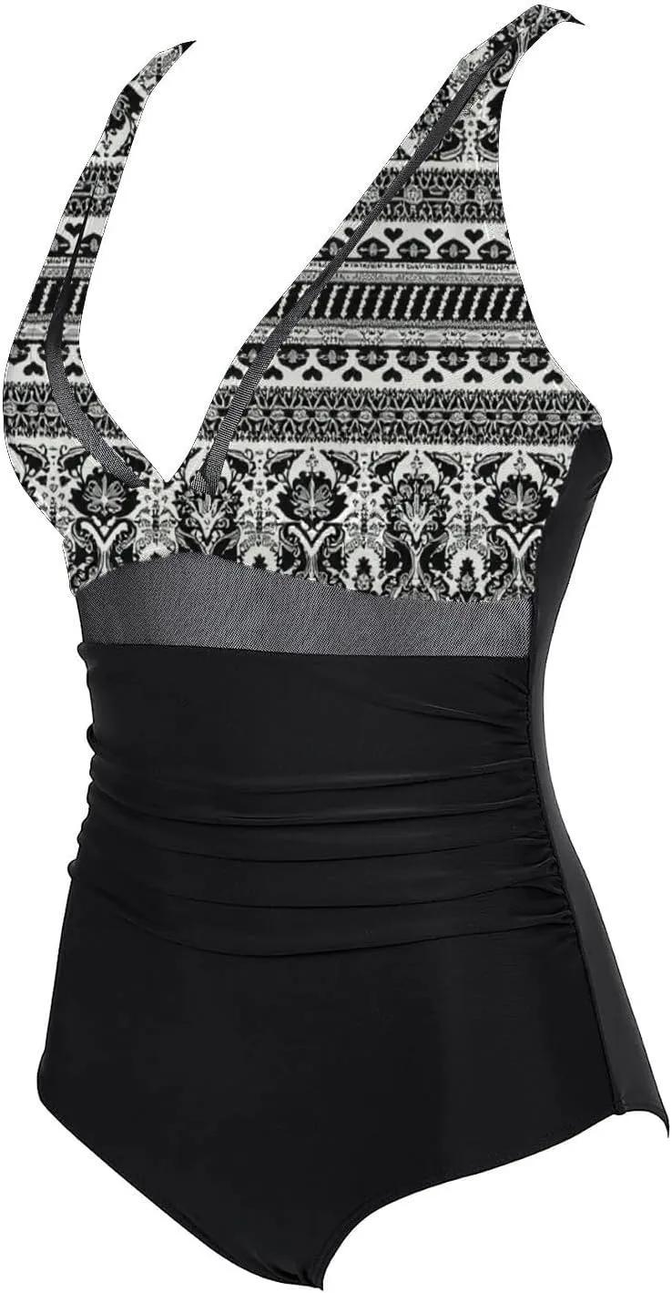 Women Vintage Swimwear Floral Printed Tummy Control One Piece Swimsuit Ruched High Waisted Bathing Suits 2025 Summer