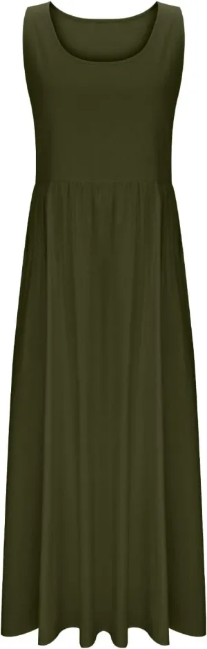 Womens 2025 Summer Sleeveless Linen Maxi Tank Dresses Casual A Line Crew Neck Beach Vacation Long Sundress with Pockets