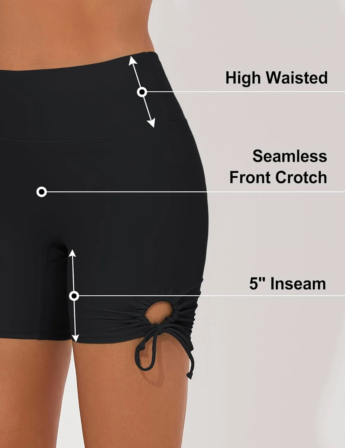 Women's 5" Swim Shorts High Waisted Swim Bottoms High Waist Bathing Suit Bottoms with Pockets Board Shorts Liner